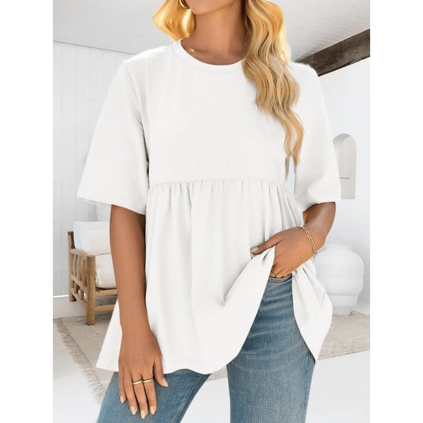 Damska LuźNa Bluzka Babydoll, Oversize, Z KróTkim RęKawem, Z OkrąGłYm Dekoltem, Peplum XL-image