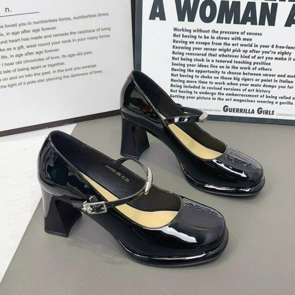 CzółEnka Na Platformie Damskie Kwadratowy Nosek Grube Obcasy Mary Janes Damskie Lakierowane Wysokie Obcasy Buty Na Imprezę Kwadratowy Nosek Kwadratowy Obcas 39-image