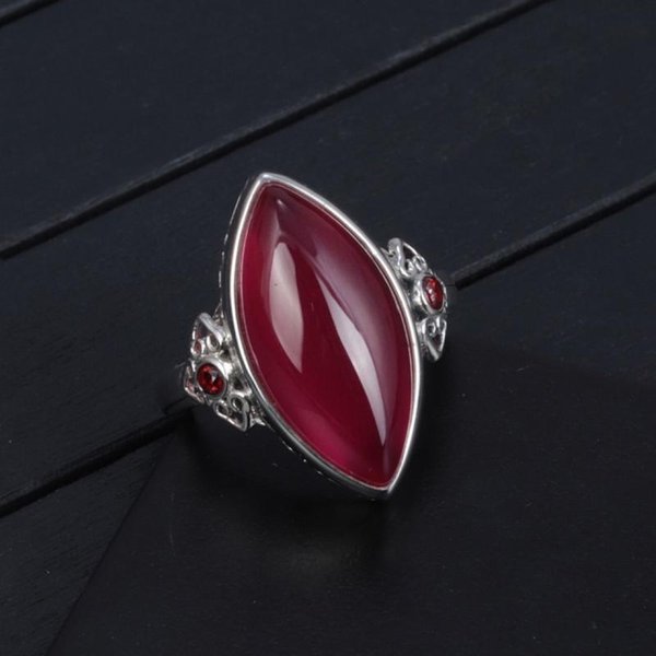 S Anillos Con Incrustaciones De Calcedonia Roja Natural En Forma De Marquesa Para Mujer Estilo éTnico Retro JoyeríA De Boda Ajustable Resizable-image