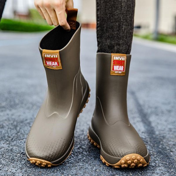 MęSkie KróTkie Kalosze, Modne I Wszechstronne Wodoodporne Buty Outdoorowe AntypośLizgowe, Lekkie I Proste Gumowe Buty I Kalosze 40 BrąZowy-image