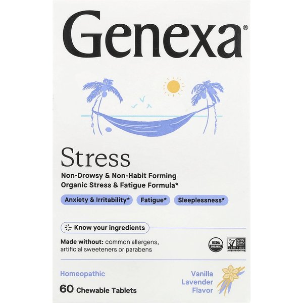 Genexa, Stres, Organiczna FormułA Na Stres I ZmęCzenie, Organiczna Wanilia/Lawenda, 60 Tabletek Do ŻUcia-image