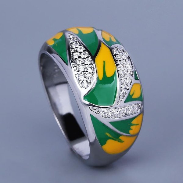 Anillo Esmalte ZircóN Bosque Verde Estilo Europeo Y N Pastoral Dama Anillo Elegante Boda No. 10 Gray-image