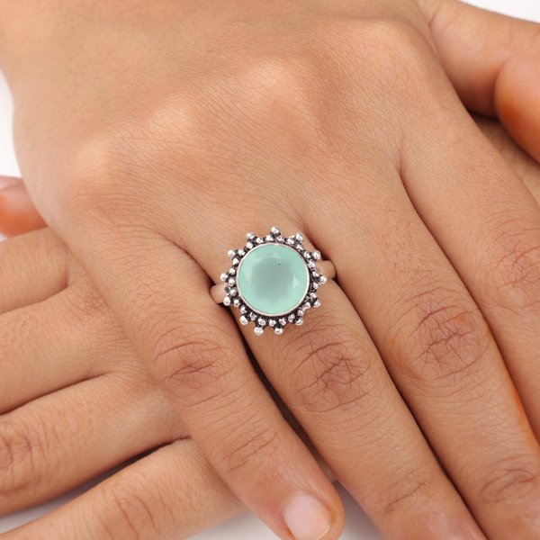 Gema Calcedonia Aguamarina JoyeríA Plata De Ley 925 Hecho A Mano Anillo De Uso Diario RR-7-16 8.25 Brown-image