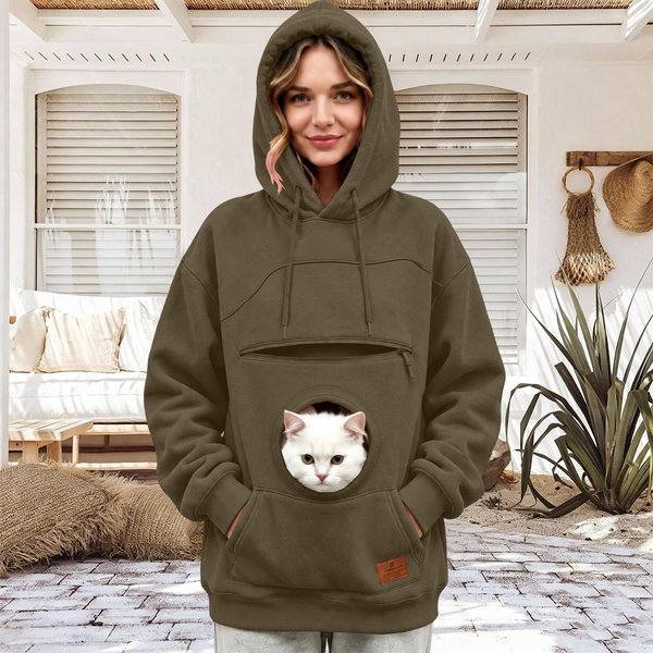 Unisex Bluza Z Kapturem I Kieszenią Na ZwierzęTa, Z DłUgim RęKawem, Dla I Psa, Modny Sweter S Black-image