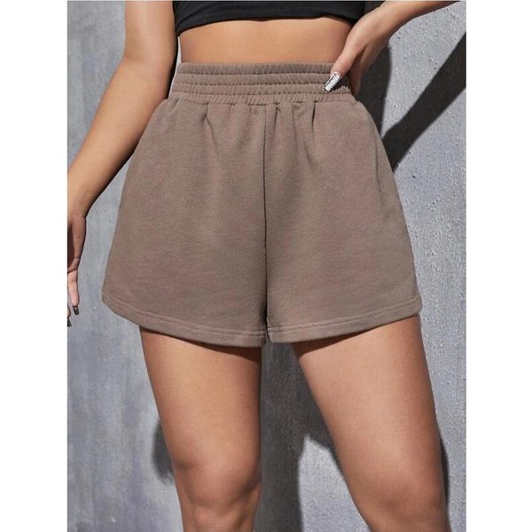 Shorts Deportivos Casuales De Color SóLido De Pierna Ancha Sueltos Con Cintura EláStica Para Mujer XL MarróN-image