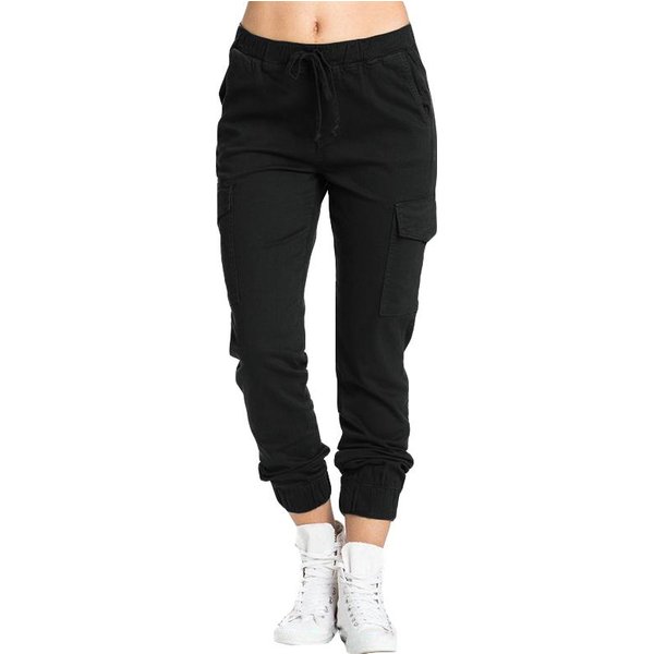 Leggings De Cintura EláStica Con CordóN Para Mujer, Pantalones Largos Con Bolsillos Laterales EláSticos Informales XL Black-image