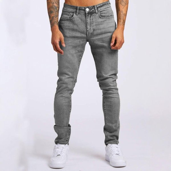 Jeans Slim EláSticos Ajustados De Pierna Recta Para Hombre Jeans De Color SóLido L Gris-image