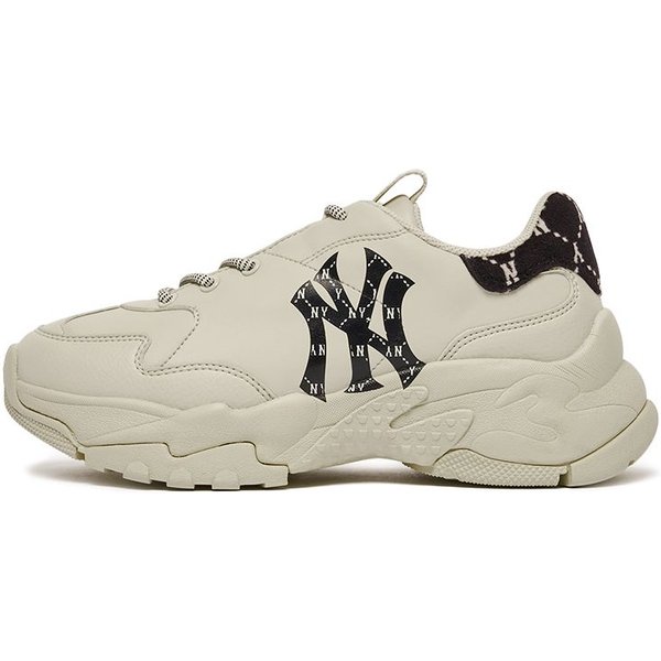 MLB Big Ball Chunky Cuero SintéTico Floral Vintage AbsorcióN De Impactos Antideslizante Resistente Al Desgaste Mayor Altura CañA Baja Zapatos De Papá 3ASHCM11N-50BKS 36.5 Beige-image