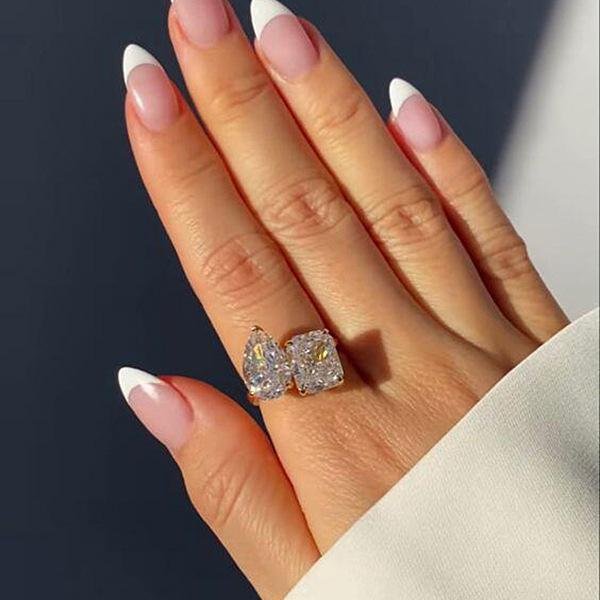 Anillo GeoméTrico Cuadrado Con Abertura De Diamante Para Mujer DiseñO Nicho Lujo Ligero Super Flash Anillo Para Dedo ÍNdice Adjustable Opening-image