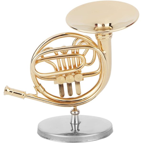 Miniatura Trompa Francesa Delicada Dorada Mini Instrumento Adorno DecoracióN Para Amante De La MúSica Beige-image