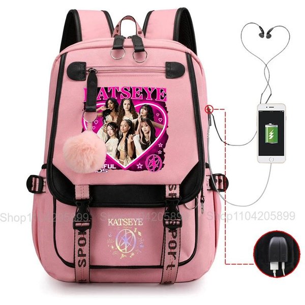 Plecak Katseye Kpop Mochila ChłOpiec Dziewczynka Tornister Codzienny Torba PodróżNa Pojemność Laptop Casualowy Plecak Miejski 16 Inches Pink-image