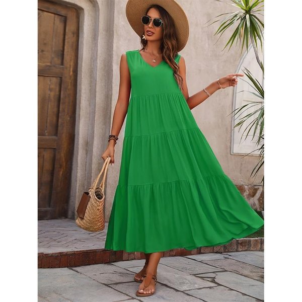 LuźNa, Swobodna Sukienka Bez RęKawóW Z Dekoltem W Serek I Falbaną Na Dole Na Wiosnę I Lato, Odzież Damska XXL Gray-image