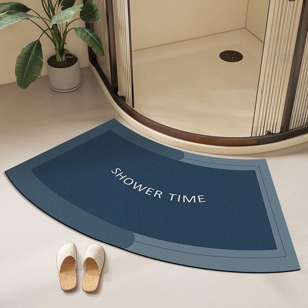 Alfombra De BañO Curva En Forma De Abanico Alfombra Para Ducha Barro Diatomeo Alfombra SúPer Absorbente Alfombrilla Antideslizante Para Puerta De BañO 40 * 75CM-image