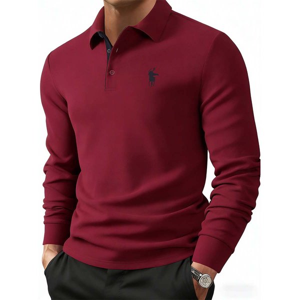 Camisa Polo Casual De Manga Larga Con Estampado De Logo De Caballero Para Hombre XL Rojo-image