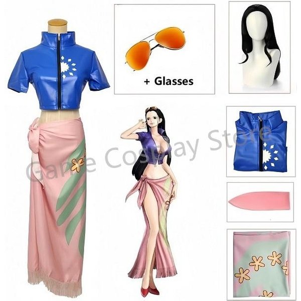 Kostiumy Cosplay Anime Sukienki Stroje Kostium Cosplay Nico Robin Okulary Imprezowa Peruka Garnitur Kostiumy Dla Dziewczynki Halloween KarnawałOwy Garnitur S&One Piece-image