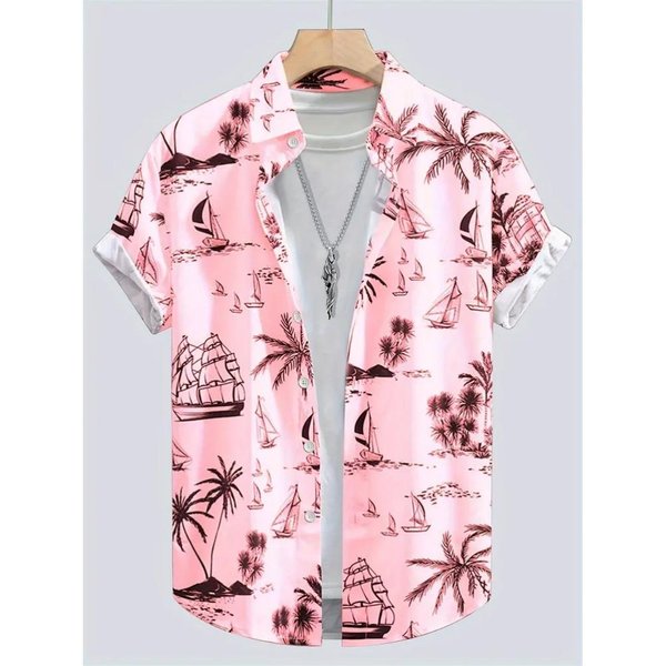 Camisa De Verano Para Hombre Con Estampado 3D De Palmera, Manga Corta Informal Con Solapa, Estilo Hawaiano, Ideal Para La Playa. Camisas Oversize Para Hombre. 4XL White-image