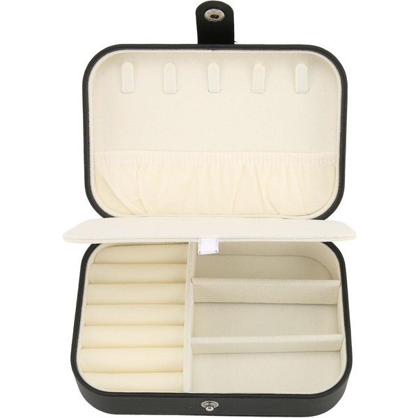 Caja De Almacenamiento De Joyas MúLtiples Capas Compartimentos Abre Con Tapa Estuche Organizador De Pendientes Collares Negro Beige-image