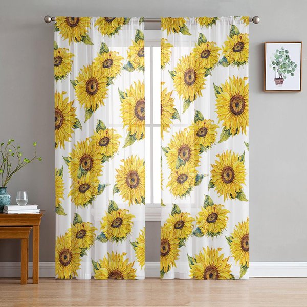 Cortinas Semitransparentes De Girasoles Para DecoracióN De Sala De Estar Cortinas De Ventana Para Cocina Cortinas De Tul Voile Organza W135 X H115Cm X1-image