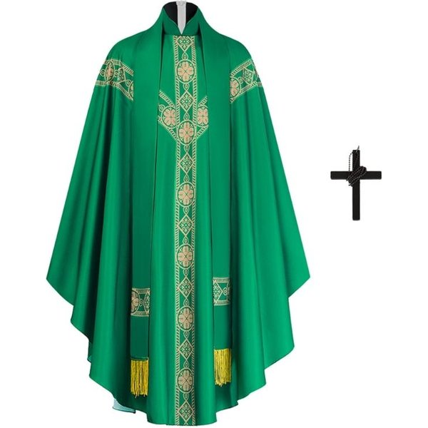 Casulla De Sacerdote CatóLico Vestimenta Para Misa En La Iglesia TúNica Con Estola Y Collares Xxxl Verde-image