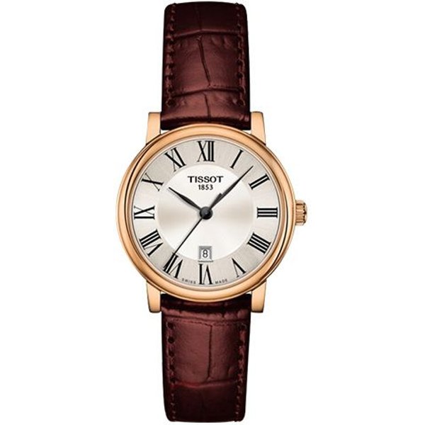 Reloj Tissot Serie Carson Movimiento De Cuarzo Resistente Al Agua 30M Esfera Plateada De 30 Mm Caja De Acero Inoxidable Correa De Cuero Relojes Para Mujer T122.210.36.033.00 Basic Set (Wrist Watch+Watch Box),Brown Strap-image