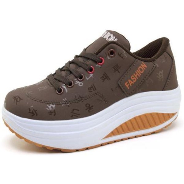 Damskie Codzienne Buty Sportowe OddychająCe Wygodne Obcas Klinowy Gruba Podeszwa Trampki Sznurowane Buty 36 Black-image