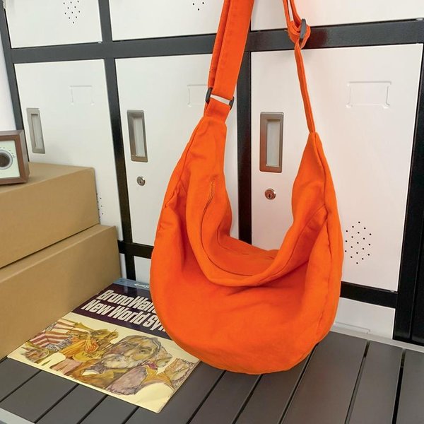 Jednokolorowa PłóCienna Torba Crossbody Dla Kobiet, DużA Torba Listonoszka, Unisex, Studencka, Szkolna Torba Na Ramię 39Cmx17Cmx34Cm PomarańCzowy-image