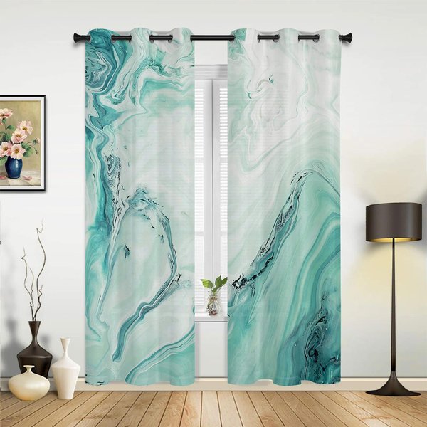 Marmurowe Turkusowo-RóżOwe ZasłOny Do Sypialni Salonu ZasłOny Kuchenne PokóJ DziecięCy ZasłOna Okienna Nowoczesny WystróJ Domu 135W X 60H(Cm) X1-image