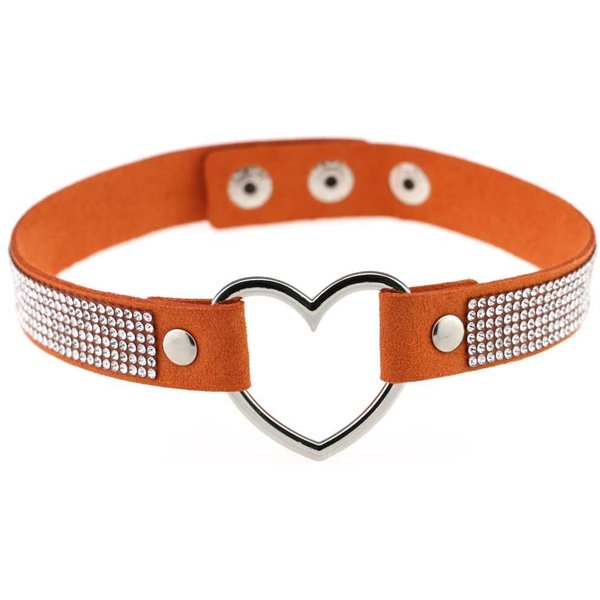 Czarny SkóRzany Naszyjnik Choker Z Cyrkoniami W KształCie Serca Dla Kobiet KryształOwy Choker Wyrazisty Choker Modna BiżUteria Red-image