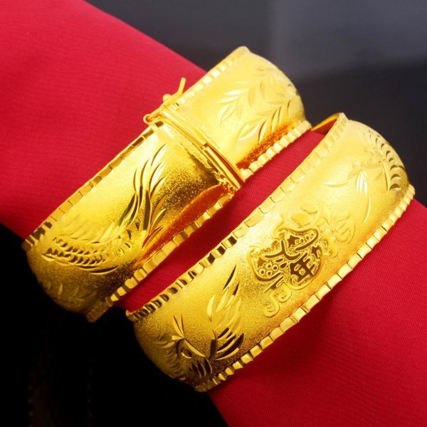 Conjunto De Boda JoyeríA De Oro Y Arena JoyeríA Nueva SeccióN Delgada Arena Fina SimulacióN De Oro Pulsera De DragóN Y FéNix BañAda En Oro Novia Black-image