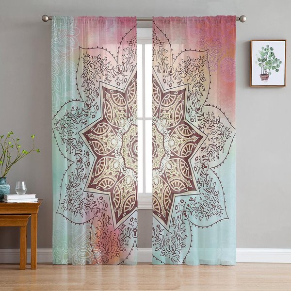Cortinas Transparentes Mandala Degradado Flor Para DecoracióN De Sala De Estar Cortinas De Ventana Para Cocina Cortinas De Tul Voile Organza W135 X H115Cm X1-image