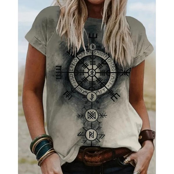 Damski Letni T-Shirt Moda Retro KróTki RęKaw Koszulki Casual Gradient Nadrukowane Topy L Czarny-image