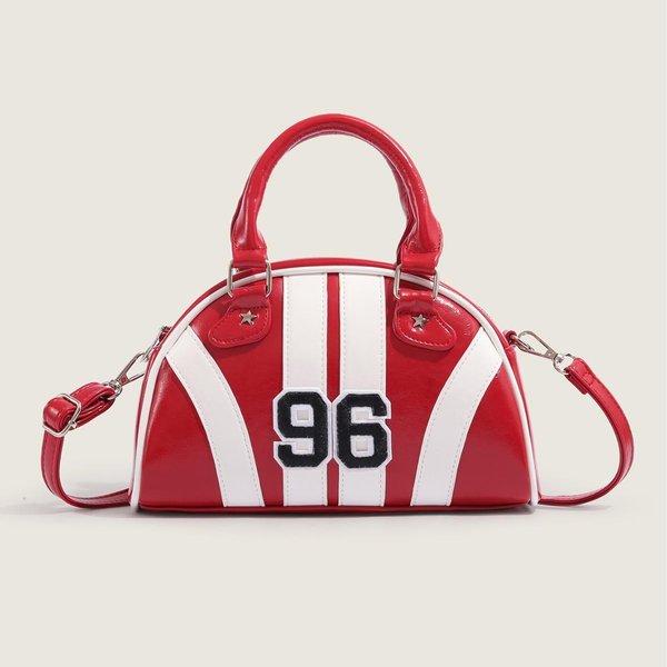 Bolso Shell De Contraste Nicho Para Mujer Bolso Bowling De Mano Con Textura Moda Americana Bandolera Bolso Boston Red-image