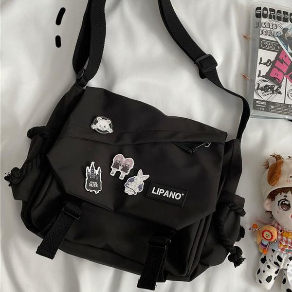 Damskie Nylonowe Torebki Torebka Na Ramię Unisex O DużEj PojemnośCi Torby Crossbody Dla NastolatkóW Torba Listonoszka Torby Szkolne Dla StudentóW Czarny-image