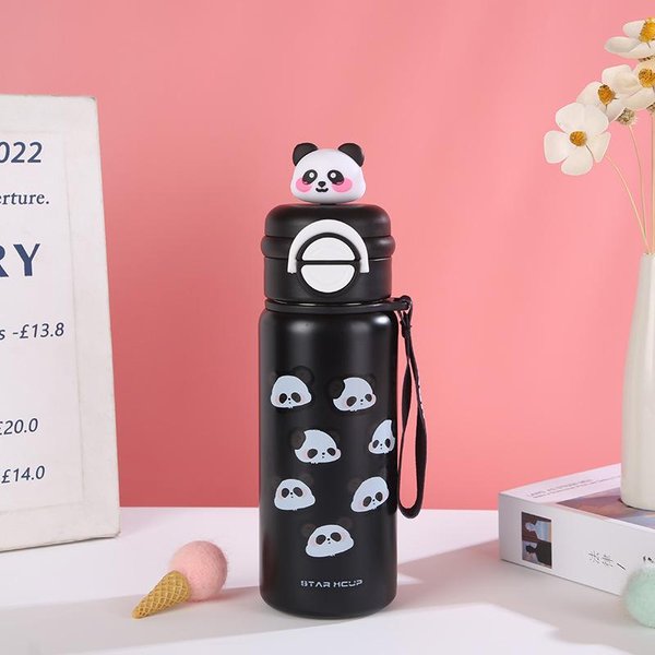 Termo Infantil Panda Para Estudiantes, Nuevo Vaso De Agua Con Aislamiento Y Pajita Doble Para NiñOs Y NiñAs De Alto Nivel De Apariencia. 500Ml-image