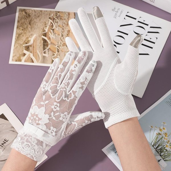 Guantes De Encaje Antideslizantes Para Verano, De Pantalla TáCtil En Todos Los Dedos, Con ProteccióN Solar Para Montar, Conducir Al Aire Libre, Guantes De Seda Helada Anti Ultravioleta One Size Gray-image