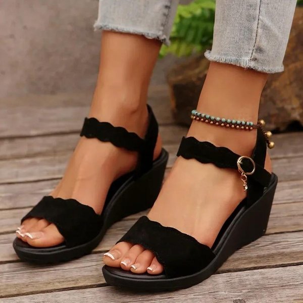 Zapatos De Mujer De Talla Grande, Sandalias De Punta Abierta Para Mujer, Sandalias De Oficina De Moda Para Mujer, Zapatos De CuñA Con Hebilla Y Punta Redonda Para Mujer 41 Brown-image