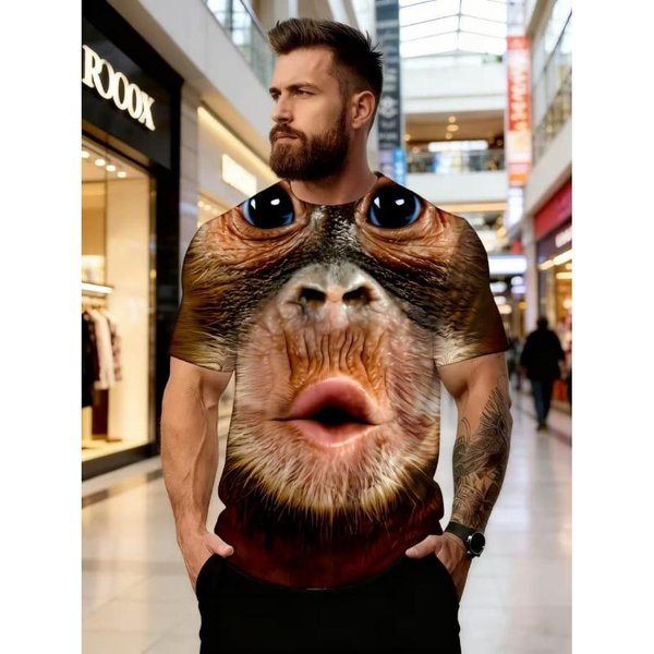 Moda MęSka Koszulka MęSka Z Nadrukiem 3D OkrąGłY Dekolt KróTki RęKaw Modna Odzież Uliczna 4XL Black-image