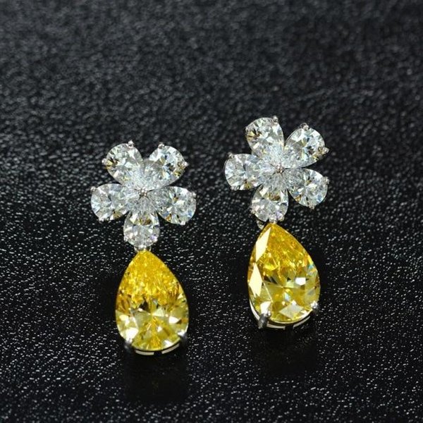 Pendientes Colgantes De Lujo De Plata De Ley S925 Para Mujer, Brillantes Diamantes Amarillos De 10 X 14 Mm, JoyeríA Fina, Regalos.-image