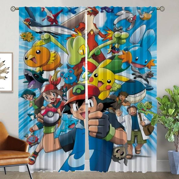 Tiul Do Sypialni Przegroda Pokemon Dekoracja Halloween WystróJ Domu ZasłOny 2 Sztuki Nowoczesne ZasłOny Do Salonu Rolety W74Xh114Cmx2Pcs-Cl-image