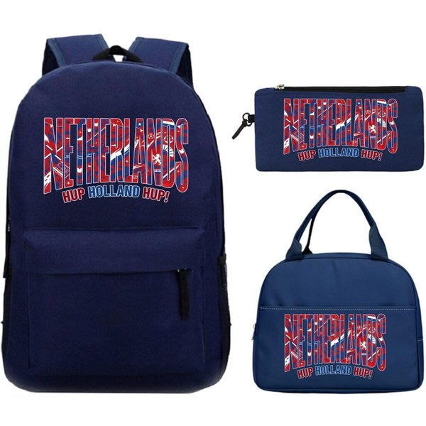 PaíSes Bajos Francia Estampado De Letras Set De 3 Piezas Mochila Escolar Moda Mochila Para Amante Del FúTbol Con Bolsas Para El Almuerzo Bolsas Para LáPices Para Regalos De NiñO NiñA-image