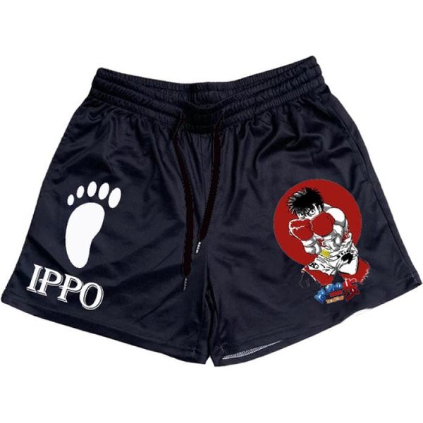 Anime Hajime No Ippo MęSkie Bokserki Makunouchi Nadruk W Mandze Spodenki Gimnastyczne Siatkowe SzybkoschnąCe KróTkie Spodnie Fitness Weatpants Lato M Black-image