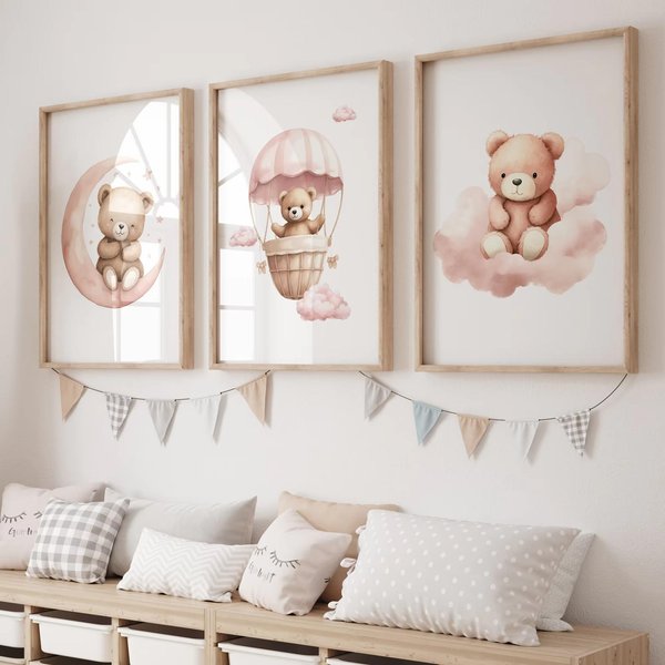 3Uds Oso De Bosque Jirafa Conejo Lienzo Para GuarderíA Pintura De Animales Salvajes Selva PóSter De Arte De Pared Para HabitacióN De NiñOs NiñAs DecoracióN Del Hogar 21X30Cmno Framed-image