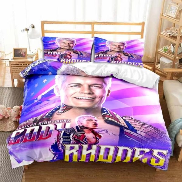 Juego De Cama WWE Pesadilla Americana Cody Rhodes 3D Suave PoliéSter Juego De Funda NóRdica Individual Doble Twin King Size Adolescentes Adultos Hogar Eu Single 135X200Cm Purple-image