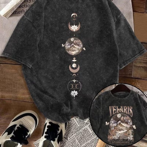 T-Shirt Grunge Czarny SpłOwiałY Letni Vintage Estetyczny Top Graficzny MęSki Damski LuźNy KróJ OkrąGłY Dekolt KróTki RęKaw 2XL Black-image