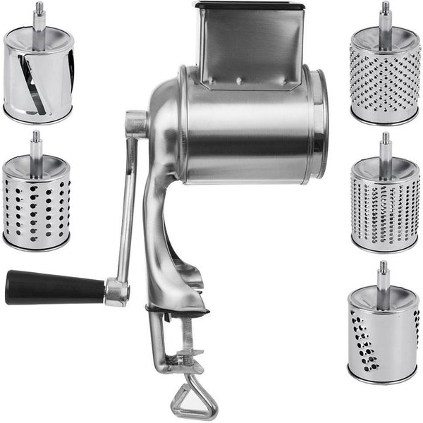 Rallador Y Cortador Rotatorio Manual Orion Con 5 Inserciones De Acero Inoxidable-image