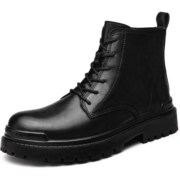 Botas Altas De Cuero Genuino Para Hombre, Botas De Trabajo Transpirables, Zapatos De Piel De Becerro, Zapatos Negros De Motociclista Para OtoñO, Botas De CañA Media Para Hombre 44-image