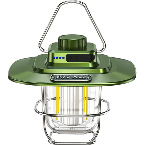 Linterna Que Acampa Del Vintage LED Tipo Resistente Al Agua LáMpara De Luz Que Acampa Recargable De C Para Al Aire Libre Verde-image