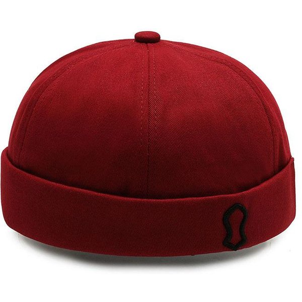 MęSka BawełNiana Czapka Bez Daszka Czaszka Czapka Marynarska Z PodwinięTym Brzegiem Retro Czapka Beanie Adjustable Red-image