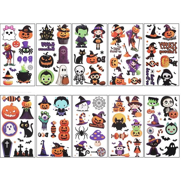 10 Szt. Naklejki TatuażE Na Halloween KreskóWkowe Dynie Duchy Nietoperze PająKi Tymczasowe Naklejki Upominki Na PrzyjęCie Urodzinowe Dla Dzieci Prezenty Dla ChłOpcóW I Dziewczynek-image
