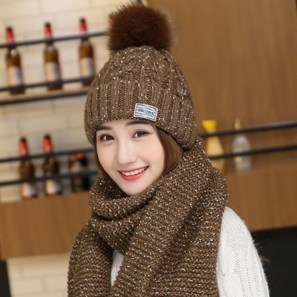 Conjunto De 2 Gorros Y Bufandas Para Mujer, Gorro De Invierno, Bufanda, ProteccióN Para Los OíDos, Forro Polar Grueso Y CáLido, Gorro De Punto Café-image